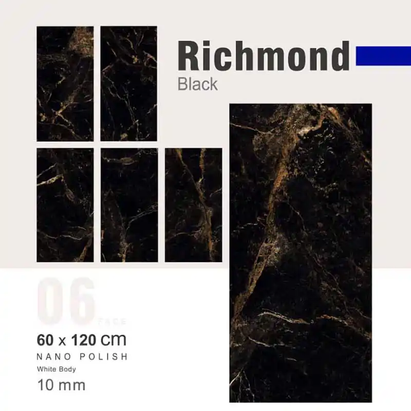 سرامیک دیوار ایفا سرام مدل ریچموند مشکی سایز 60 در 120